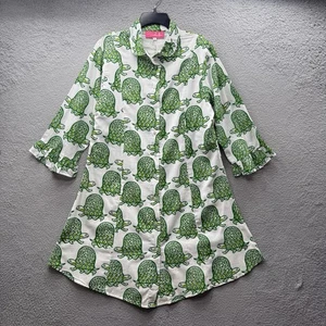 Mary Marshmallow Peter Pan Turtles Print Tunic Dress Green White 100% Cotton XL - Picture 1 of 13