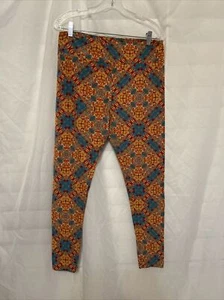 LuLaRoe Women's Leggings Tall & Curvy TC Red Teal Orange Geometric Floral - Picture 1 of 12