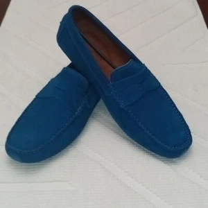 MASSIMO MATTEO Men Shoes.  Suede Leather Loafers. Color Turquoise. Size US 13. - Picture 1 of 7