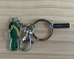 Vintage Jamaica Metal Sandel Flip Flop Souvenir Keychain Key Ring - Picture 1 of 6