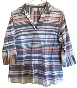 Westbound Striped BEACHY Shirt Womens Sz M 100% Cotton (Button Front & Back)Top - Picture 1 of 7