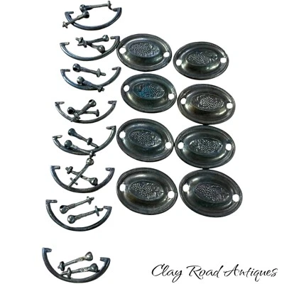 antique set period brass grapes oval 2 " Federal Hepplewhite sheraton chest 8 - Image 1 of 4