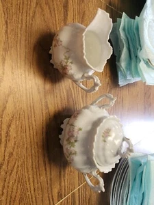 Antique Habsburg China porcelain Cream &Suga rpink & green floral c.1900 Austria - Picture 1 of 9