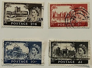 1955/1959 BRITAIN CASTLE STAMP SET #309-312 OR #371-374 £1 QUEEN ELIZABETH II - Picture 1 of 6