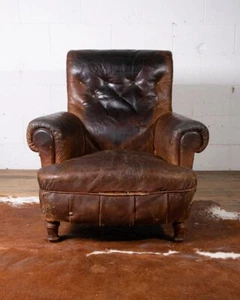 Antique French Leather Club Armchair - Picture 1 of 16