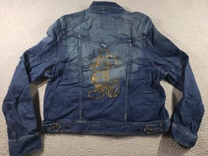 Walt Disney World Denim Jacket Women's 2XL Blue Mickey Beaded Button Up Biker - Picture 1 of 12