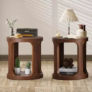 End Table Set of 2,Round Side Table with 2-Tier Storage - Table for Living Room - Picture 1 of 11