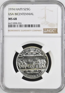 1974 Haiti 25 Gourdes – USA Bicentennial – NGC MS 68 – Rare -1 Top Pop! NGC 2/2 - Picture 1 of 3