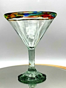 Hand Blown Bon Bon Dish Clear with Multicoloured Rim Excellent Condition - Picture 1 of 12