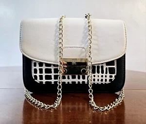 INC International Concepts Crossbody Bag Black White Grid Chain Strap Modern Pur - Picture 1 of 6