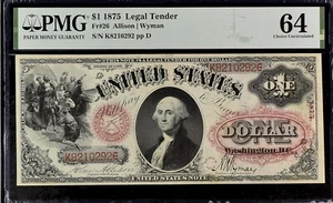 1875 $1 UNITED STATES NOTE ✪ PMG 64 ✪ FR 26 LEGAL TENDER BILL UNCIRCULATED UNC - Picture 1 of 2