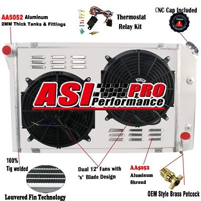 4 ROW Radiator+Shroud Fan For 1977-1982 Chevrolet Corvette C3/350 305 V8 AT PRO. - Image 1 of 4