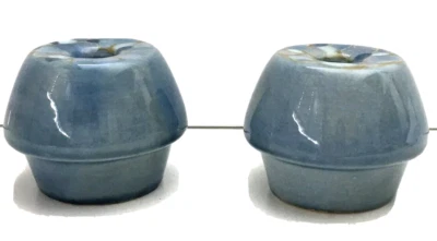 Mushroom Shaped Candlestick Holders Blue Ceramic Modern Natural Set of 2 - Image 1 of 4