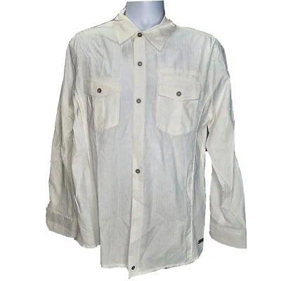 Camisa de vestir con hebilla etiqueta negra para hombre grande calce estándar blanca bolsillos abotonados LS Foto 1 de 4