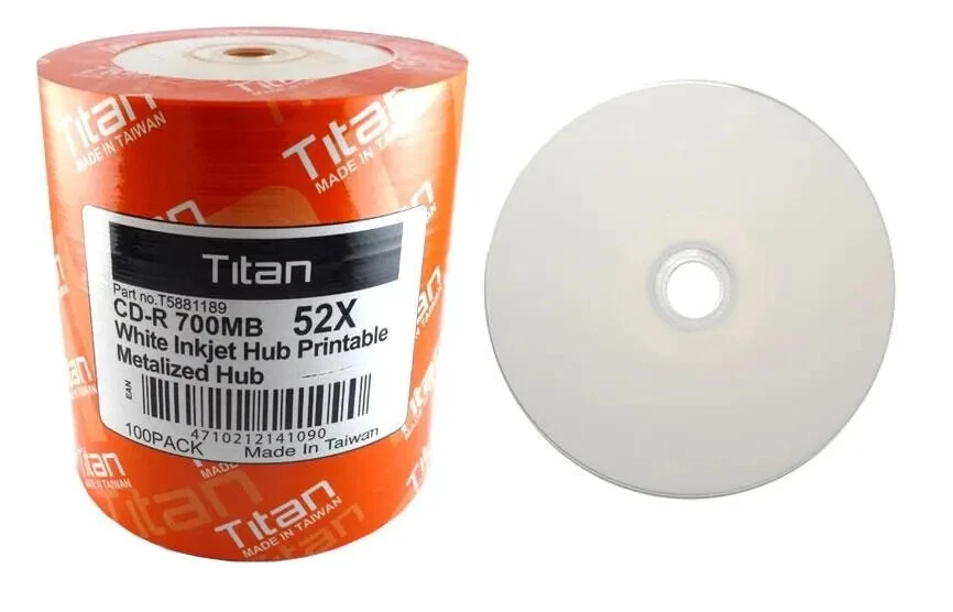 TITAN Branded 52x White Inkjet Hub Printable Blank CD-R Disc 700MB Wholesale Lot - Image 1 of 1