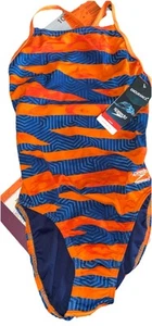 Traje de baño Speedo Endurance+ Flyback para mujer 30 naranja azul marino club de natación nuevo con etiquetas - Imagen 1 de 4
