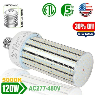 LED Corn Light Bulbs 277-480V 120W E39 Base 5000K for Warehouse Factory Backyard - Image 1 of 4