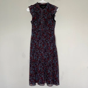 Banana Republic Midi Dress Women's 0 Petite Floral Fit & Flare Lined Red Blue - Bild 1 von 13