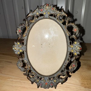Vintage Victorian Gilt Cast Metal Picture Frame Jewels 5x3 Photo 7x5.5 Frame - Picture 1 of 2