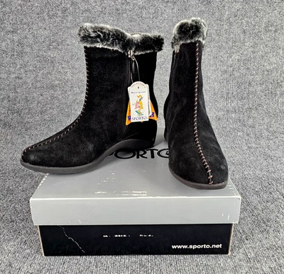 NUEVO EN CAJA Botas térmicas impermeables Sporto para mujer 10W negras de cuero gamuza piel cremallera Foto 1 de 4