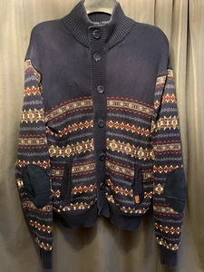 Staple Pigeon Button Zip Up Blue Native Azteken Design Cardigan Sweater Size L - Bild 1 von 6