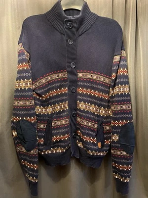 Staple Pigeon Button Zip Up Blue Native Aztec Design Cardigan Sweater Size L - Image 1 of 4