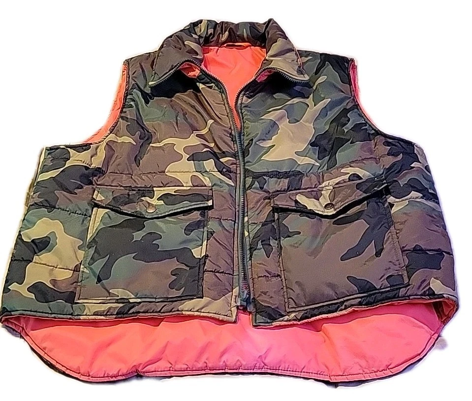 VTG Reversible Camo Vest Size XL Woodland / Hunters Orange Nylon Hunting Coat - Image 1 of 4