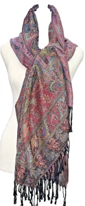 Sam Well Kaschmir Wolle Schal Halstuch Mehrfarbig Paisley Muster Boho Fransen  - Bild 1 von 9