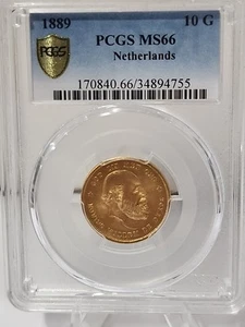 1889 Netherlands 10 Gulden MS66 Gold PCGS - Bild 1 von 2