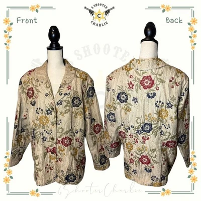 Chaqueta vintage Alfred Dunner para mujer talla 20W tapiz beige bordado floral Foto 1 de 4