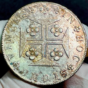 🇵🇹 Portugal Königin Maria II Cruzado 400 Reis Silber 1834 AUSWAHL GETÖNT UNC - Bild 1 von 5