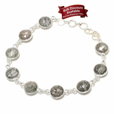 Ювелирные изделия обручальный браслет цепочка новогоднее серебро чистое серебро черный рутил драгоценный камень - Изображение 1 из 4