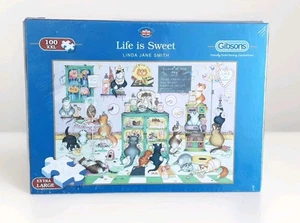 Gibsons Life Is Sweet 100XXL pc Jigsaw Puzzle Linda Jane Smith Cats New Sealed  - Picture 1 of 4