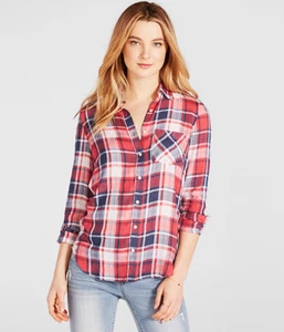 Aeropostale (Prinz & Fuchs) AERO karierte Button-Down-Hemden für Damen Boyfriend LS neu mit Etikett - Bild 1 von 3