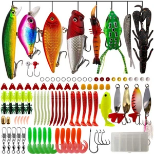 102x Esche da Pesca Kit Attrezzatura Trota Bass Salmone Spinnerbaits Frog Lure Cucchiaio Jig - Foto 1 di 10