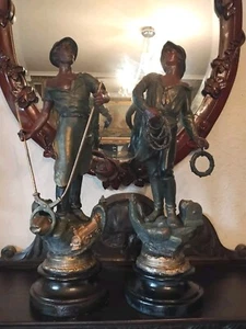 A Pair of Antique French Bronzed Spelter Figures Sculptures - Picture 1 of 10