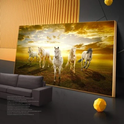 Animales caballos corriendo lienzo pintura arte de pared mural impresión animal puesta de sol imagen Foto 1 de 4