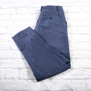 Joseph Abboud Joe Navy Blue Plaid Flat front Wool Mens Dress Pants 34x28 - Picture 1 of 10