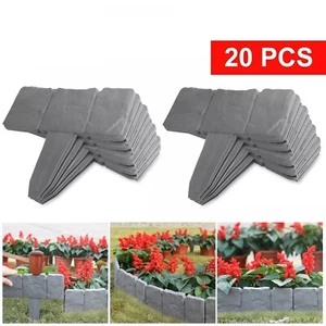 20pcs Stone Effect Plastic Border Fence Yard Lawn Garden Edging Plant Flower Bed - Picture 1 of 5