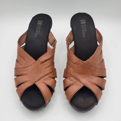 White Mountain Sandals Women's 6M Brown Karaoke Leather Open Toe Slip In W12241Z - Image 1 of 4