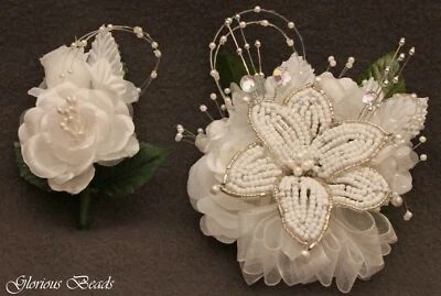 Ramillete Blanco o Ramillete y Boutonniere Conjunto Boda Baile de graduación con LIRIO CON CUENTAS Foto 1 de 4