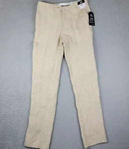 Joseph Abboud pants mens 36 beige 100% linen unhemmed 28 29 30 31 32 33 34 35 36 - Picture 1 of 21