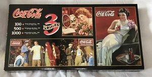 Coca Cola 3 Puzzle in 1 Box 100 500 1000 Teile #91730 Vintage 1993 VERSIEGELT - Bild 1 von 9