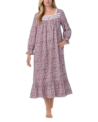 Nuevo con etiquetas $74 Camisón de ballet manga larga Eileen West blanco/rojo 100 % algodón césped talla S Foto 1 de 4