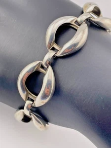 VINTAGE 925 STERLING SILVER OPEN OVAL MODERNIST PANEL BRACELET 7" 19.8G 535 - Picture 1 of 5