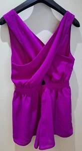 BNWTS Boohoo Crossover Chiffon Playsuit, Magenta, Size 12 - Picture 1 of 3