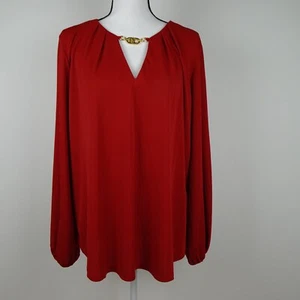 Ralph Lauren Logo Detail Top Women's Plus Size 2X Red Long Sleeve V-Neck - Picture 1 of 11