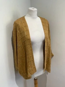 Maggie Carol woven linen jacket Size M NEW tan blue check A line lagenlook open - Picture 1 of 11