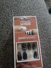 NEW Kiss Nails Jewel Fantasy Press or Glue Manicure Medium Gel Almond Black Gems