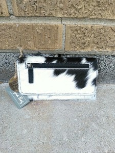 NWT Myra Bag Cookie Crunch Black White Brown Hairon Cowhide Cow Leather Wallet